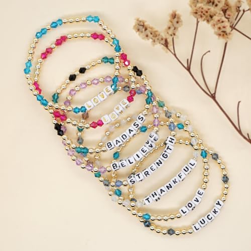 Inspired Gold Beaded Stretch Bracelets for Women Cute Lover Letter Crystal Green Beads Bracelet2
