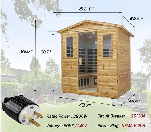 Image of LTCCDSS Full Spectrum Outdoor Sauna 5 Person, Folding Lounge Chair, Far Infrared Low EMF Sauna Room for Home, Chromotherapys | Bluetooth Speakers | Canadian Hemlock | 81.1 * 60.6 * 83.5 in