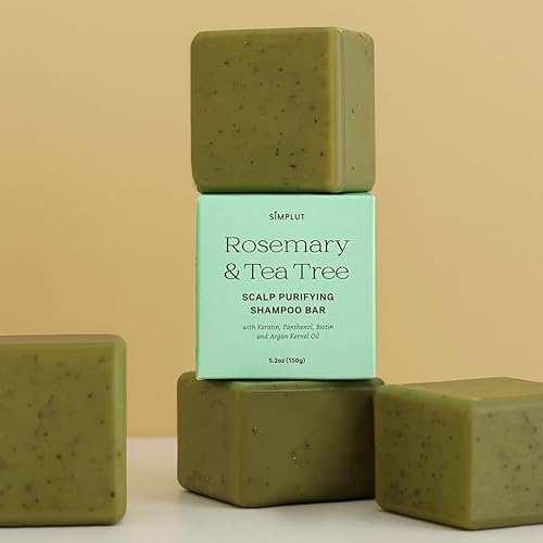 Miniatura 8 de Barra de champú purificadora de cuero cabelludo de romero y árbol de té con queratina, pantenol, biotina y aceite de argán (5.2 onzas)  Barra de