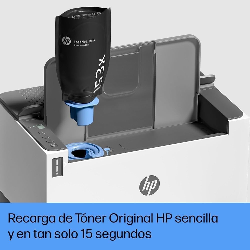 HP LaserTank 2504dw, 2R7F4A, Impresora Monocromo con Tóner Integrado de Recarga Rápida, Doble Cara Automática, 22 ppm, hasta 5000 Páginas, Wi‑Fi, USB, LCD, Blanca
