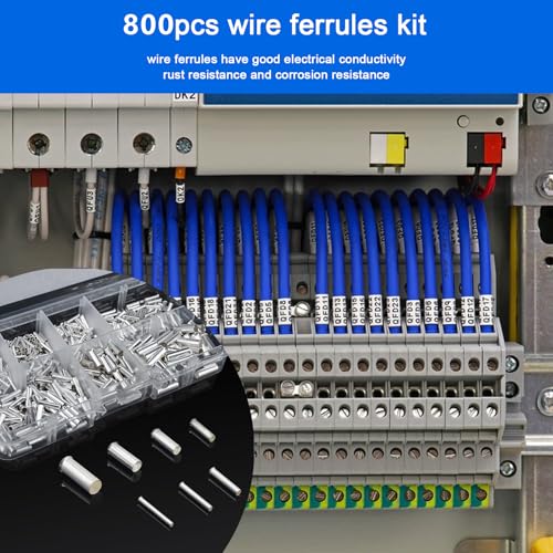 800 Stück Aderendhülsen Set, Unisoliert Aderendhülsen Sortiment, Adernendhülsen, 10-22 AWG Kabelhülsen Quetschhülsen Kabelendhülsen für DIY elektrische Projekt, 0,5/0,75/1/1,5/2,5/4,0/6,0mm²