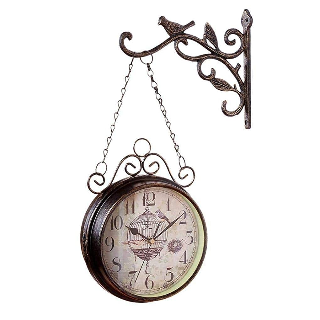 Horloge de jardin double face suspendue idéale pour terrasse et cour classique
