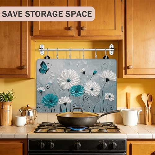 Image of Daisy Flowers Stove Cover for Electric and Glass Stove Tops 3-in-1 Stove Mat, Heat Resistant Counter Protector Mat, Non-Slip Surface & Drying Rack, 28.5 inchLx20.5 inchW