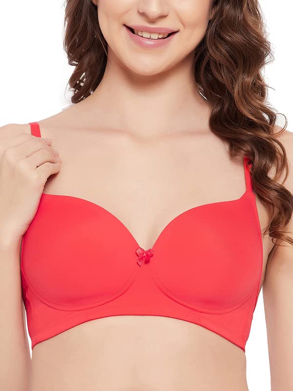 Image of Clovia Women's Polyamide Solid Padded Full Cup Wire Free T-Shirt Bra - Dark Red
