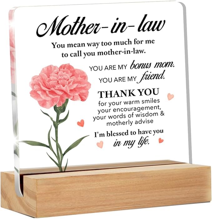 Bs amor Mother in Law Gifts, Thank You Appreciation Gifts for Mother in Law Birthday Christmas Mother's Day Clear Acrylic Desk Sign for Home, 5 x 4 Inches-image-29