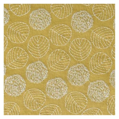 Tissu en lin brodé circulaire jaune pour couture de vêtement et coussin épais