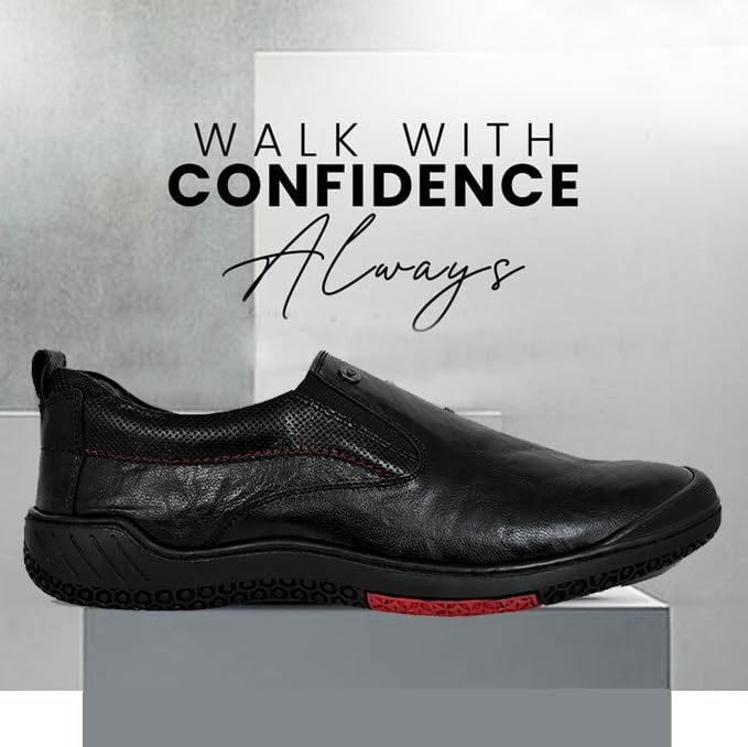 Image of Allen Cooper Genuine Leather Casual Shoes with Ankle Support, Anti Slip Technology, Better Padded and Cotton-Like Memory Foam Cushion Insole(40182Color Options- Black /Brown, Sizes- 6,7,8,9,10)