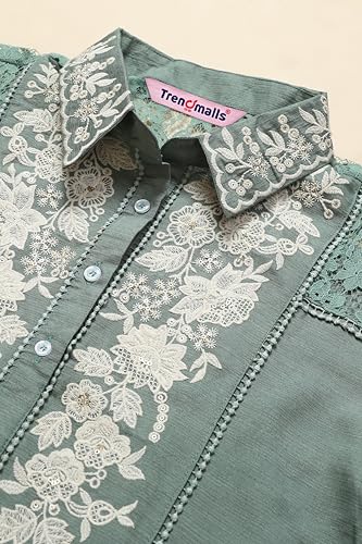 Image of TRENDMALLS Women's Art Silk Embroidery Kurta - Puff Sleeve A line Short Kurti Style Tunic for Women