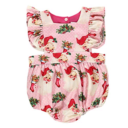 Swyss Toddler Baby Girls Christmas Dresses/Romper Ruffled Sleeve Cartoon Santa Claus Print Dress Xmas Clothes