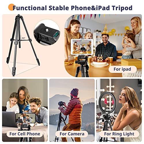 64” Phone&Tablet Tripod, Aureday Cell Phone Tripod for iPhone with Wireless Remote and Phone Holder, Extendable Tripod Stand for iPad, Suit for Video Recording/Makeup/Live Streaming - Image 3