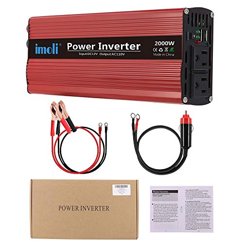 imoli 2000W Power Inverter, DC to AC 12V to 110V/120V, 4000W (Peak) Car Converter Automotive Modified Sine Wave Type with 2 Outlets and 2 USB Charging Ports