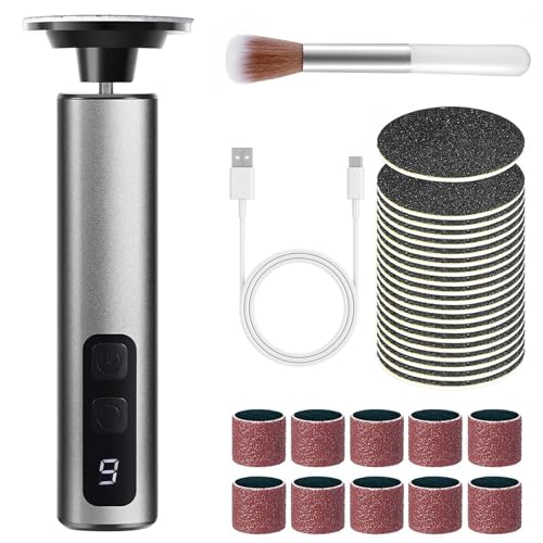 Lima Electrica Pies Durezas, 2 En 1 Electrica Aparato De Pedicura Eliminar De Callos, Con 20 Bandejas De Lija, 10 Hojas De Papel De Lija, 1 Brocha De Maquillaje,Callos para Pieles Muertas (Negro)