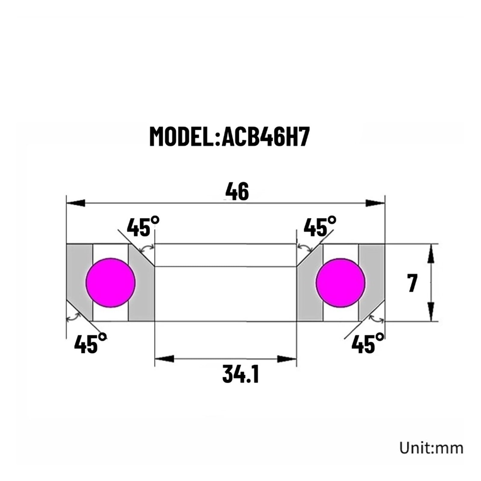 1 pieza de rodamiento de auriculares ACB46H7 34,1 * 46 * 7 MM 45 ° * 45 ° rodamiento de manga de cuenco delantero de bicicleta ACB3039 bicicleta de montaña equilibrio