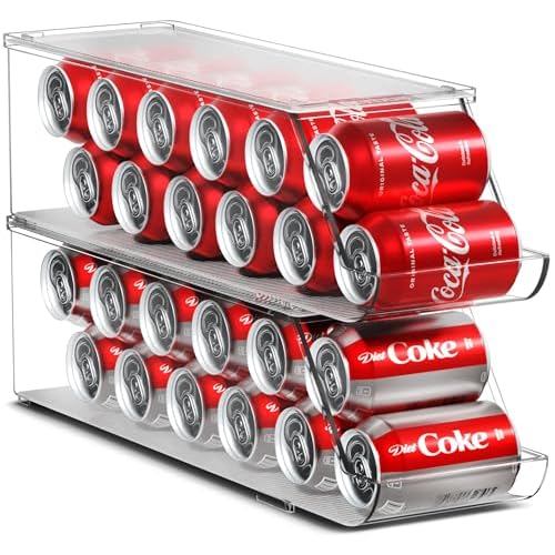 Sorbus Soda Can Organizer for Refrigerator Stackable Can Holder Dispenser with Lid for Fridge, Pantry, Freezer – Holds 12 Cans Each, BPA-Free, Clear Design, (2-Pack)