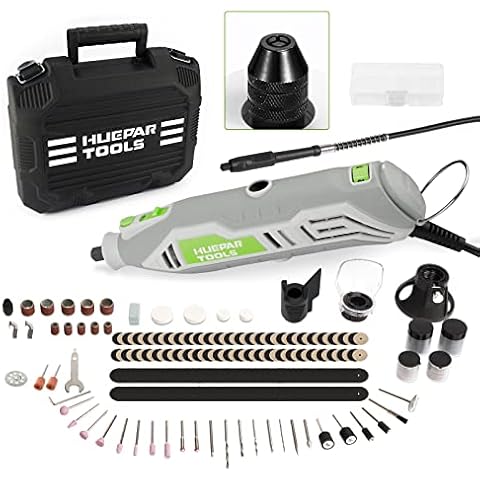 Rotary Tool Kit, Huepar Tools 130W Multi Tool Kit with 235pcs Accessories (Keyless Chuck&Flex Shaft), 6 Variable Speed 10,000-35,000RPM Electric Drill Set for Crafting Projects and DIY Creations-RT130 Cover