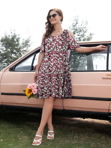 Image of BELAROI Womens Plus Size Dresses Short Sleeve Cold Shoulder Casual T Shirt Swing Dress Summer Beach Sundress