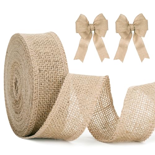 jijAcraft Juteband 4cm Breit 10m Burlap Vintage Geschenkband Sackleinen Decoband für Handwerk Hochzeitdeko Weihnachten Herbstkranz