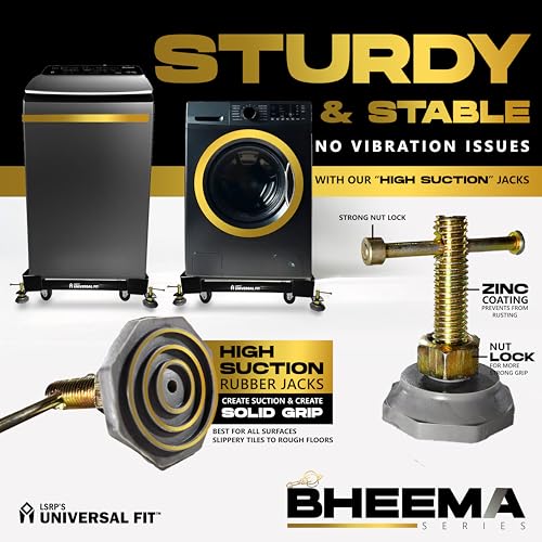 Image of Bheema Series Washing Machine Stand, for Front & Top Load, Fridge & Dishwasher, 200kg Load Capacity (Heavy Duty Metal), Adjustable Size, Anti-Rust Coating, Anti Vibration Trolley with Wheels