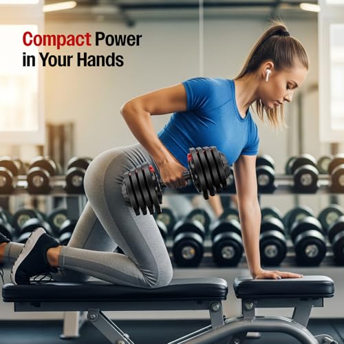 Image of Sparnod Fitness SAD-18 Adjustable Dumbbell 18kg (Set of 2) 12 Weight Levels (1.5-18kg), Quick Adjust with Safety Lock, Non-Slip Grip, Thickened Base Full-Body Workout, Steel & Nylon