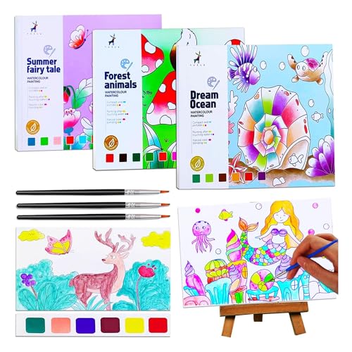 Image of Kidology Water Color Books for Kid, Painting Book with 20 Sheet, 1 Brush, Mini Watercolor Book, Educational Montessori Toy, Gift for Boys Girls, Art & Craft Travel Activity (3Pcs Painting Book)