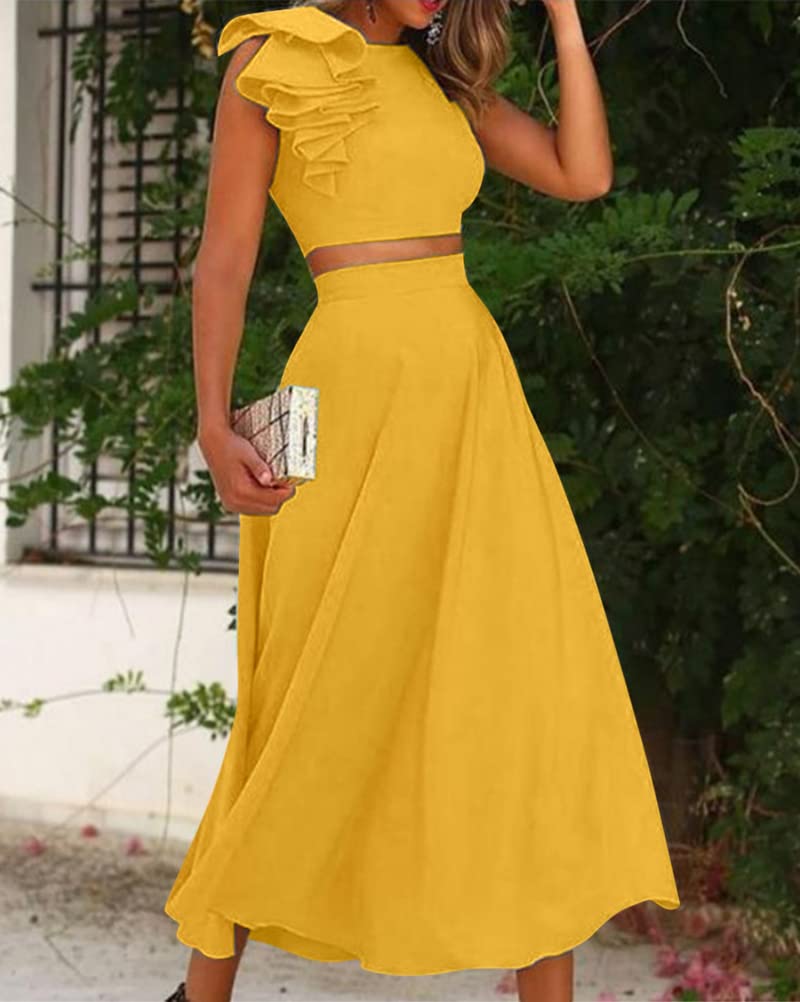 ORANDESIGNE Femme Ensemble Crop Top Et Jupe Longue Tenue de Soiree Chic et Glamour Sexy Costume Tailleur 2 Pièces Outfit Elegant Travail Décontractée au Bureau Mode Set Vetement