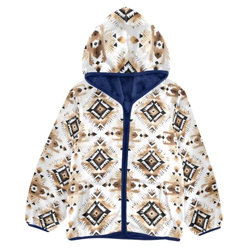 Bohemia Aztec Brown Girls Fleece Jacket Girls Fall Jacket Boys Coats Zip Up Hoodie Children Sherpa Warm Outerwear 2-10T