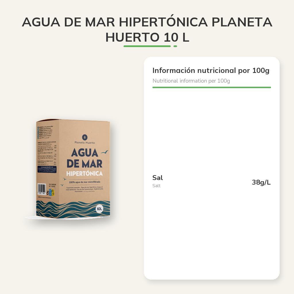 PLANETA HUERTO | Meerwasser 10L Mikrofiltriert 100% Rein Aus Dem Mittelmeer - Meerwasser Zum Trinken Hypertonisch Wesentliche Nährstoffe Unverändert