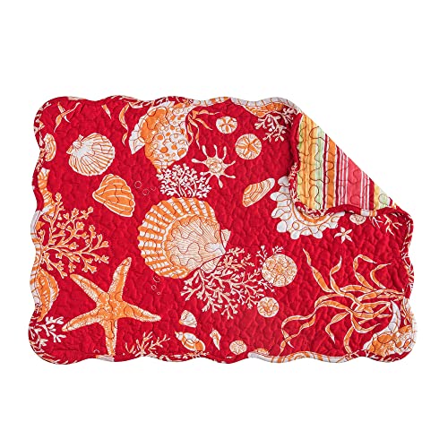 Image of Ruby Red & Orange Vintage 100% Cotton Quilted Set of 6 Placemats 13 inch x 19 inch