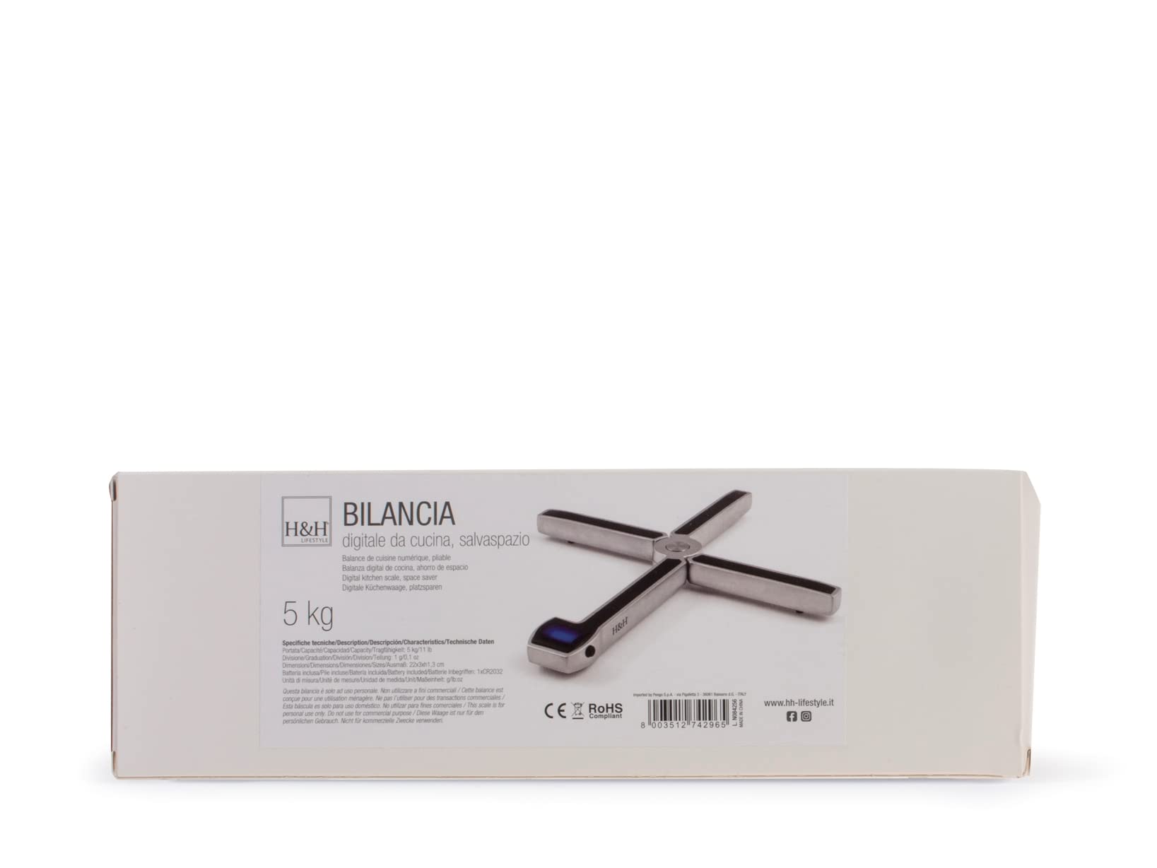 H&H Bilancia Cucina Digitale, Salvaspazio, Kg5