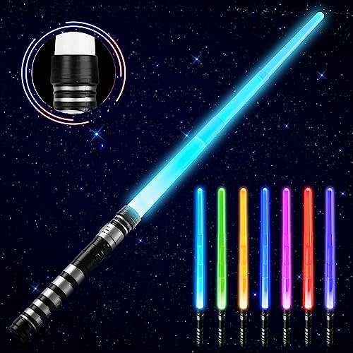 Light Up Saber for Kids with Electronic Lights & FX Sound 7 Colors Changing LED Light Expandable Toy for Star Wars Roleplay Halloween Dress Up Parties (75cm-Silver)