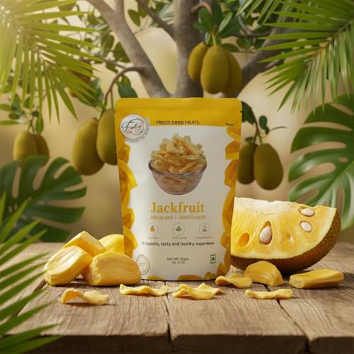 Image of FzyEzy Healthy Premium Freeze-Dried Jackfruit Fruit Slices | Pantry Groceries Dehydrated Perfect for Healthy Snacking, Candy, Baking, Smoothie, Juice, Cake, Ice cream, Cereal | Promotes Good Digestive Health | Ideal Slices for Kids & Adults (Jackfruit Slice | 20g)