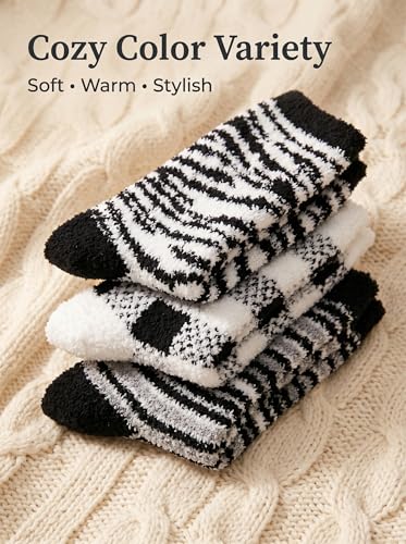 Image of Tipi Toe Womens Fuzzy Crew Socks with Anti Slip Grips Warm Cozy Fluffy Winter Slipper Socks Non Skid Home Socks for Women