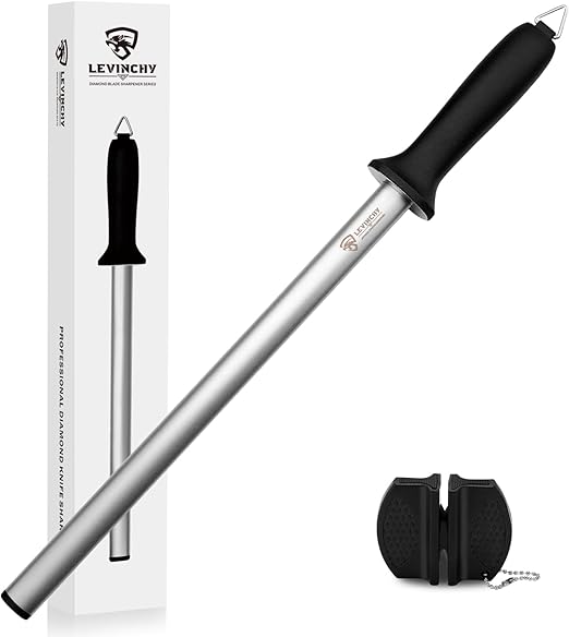 Diamond Knife Sharpening Steel - 12 inch Professional Diamond Coated Honing Steel, Premium Knife Sharpener Rod for All Knives, Lightweight & Durable