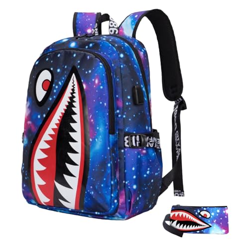 Qoapoctb Kids Backpack Shark Bookbags Boys Schoolbag Laptop Backpack With USB Lightweight Water Resistant Lingting purple