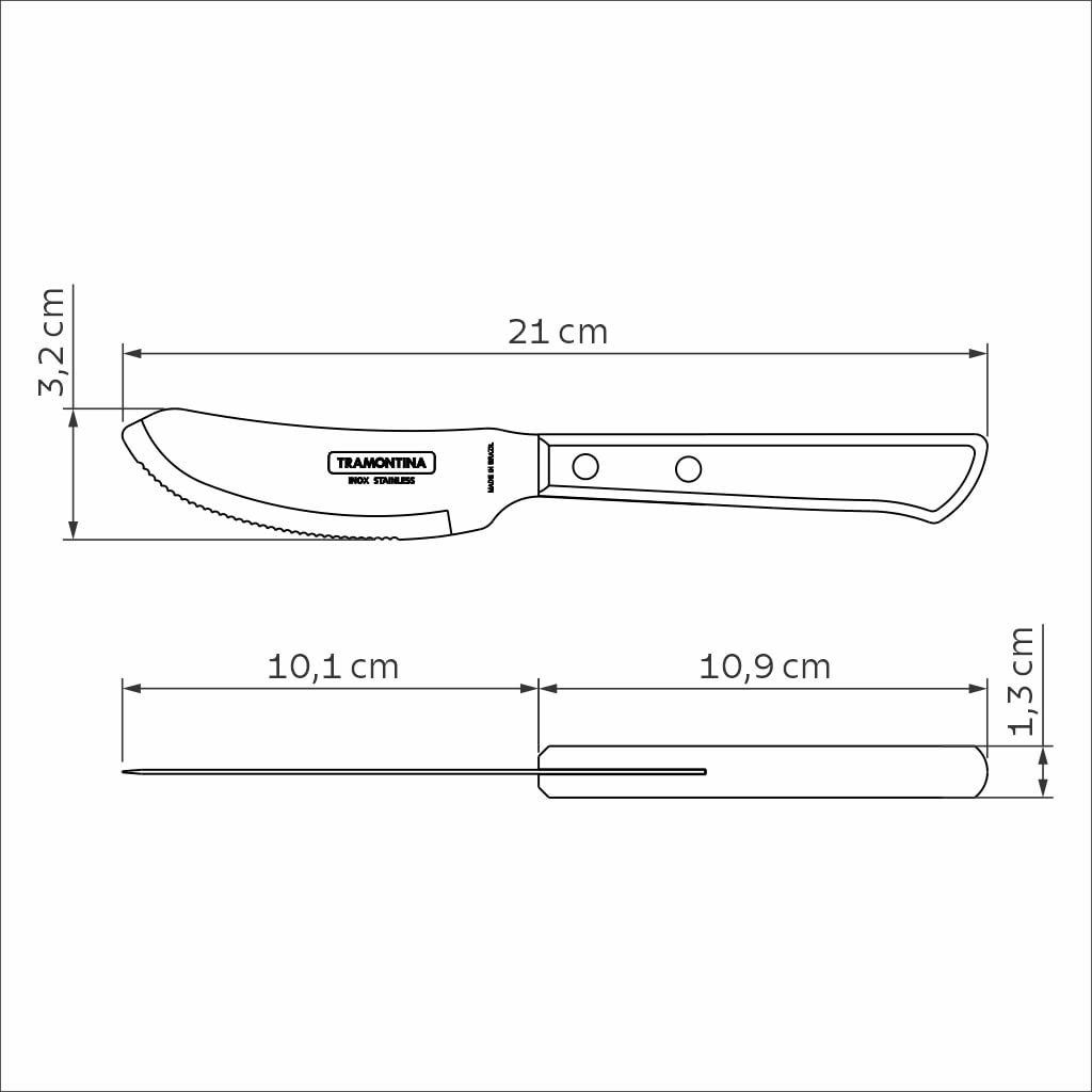 Tramontina Nóż do pizzy, 10 cm, stal nierdzewna, uchwyt drewniany z certyfikatem FSC, nóż, specjalne ostrze, szlifowanie faliste, nierdzewne, nadaje się do mycia w zmywarce