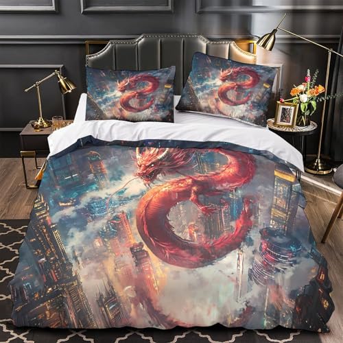 Parure de lit 3d dragon 200x200 microfibre résistante et fermeture éclair - 2
