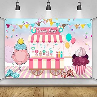 AWERT 6x3.6ft Sweet Candy Shop Banner Candyland Ice Cream Candy Land Theme Baby Shower Banner Kids Dessert Birthday Party Decorations Banner