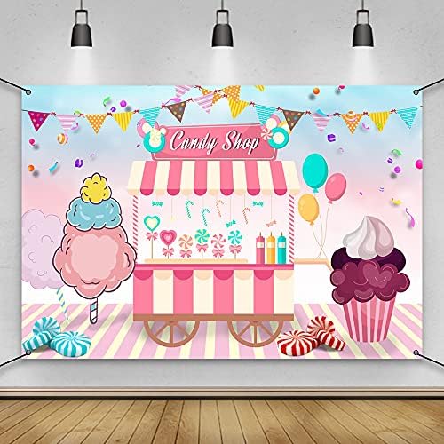 AWERT 6x3.6ft Sweet Candy Shop Banner Candyland Ice Cream Candy Land Theme Baby Shower Banner Kids Dessert Birthday Party Decorations Banner