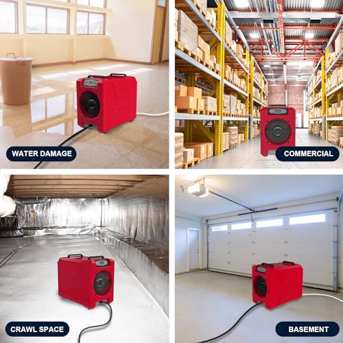 Image of Mounto 150 Pints Compact Commercial Dehumidifier, LGR Technology, Built-in Pump, ETL Certified, Ideal for Large Spaces, Water Damage Restoration, Industrial Use (Red)