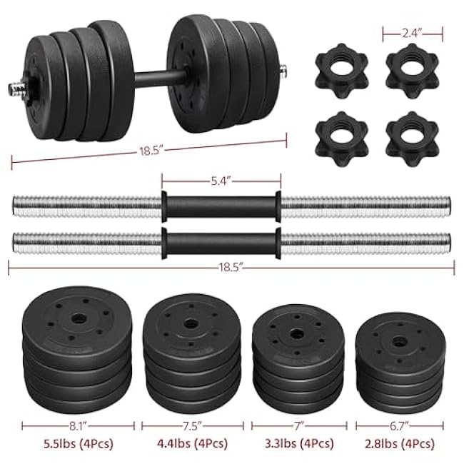 Yaheetech Adjustable Dumbbells Weight Set Dumbbell Weights Exercise & Fitness Equipment w/ 4 Spinlock Collars for Women & Men Home Gym Strength Training