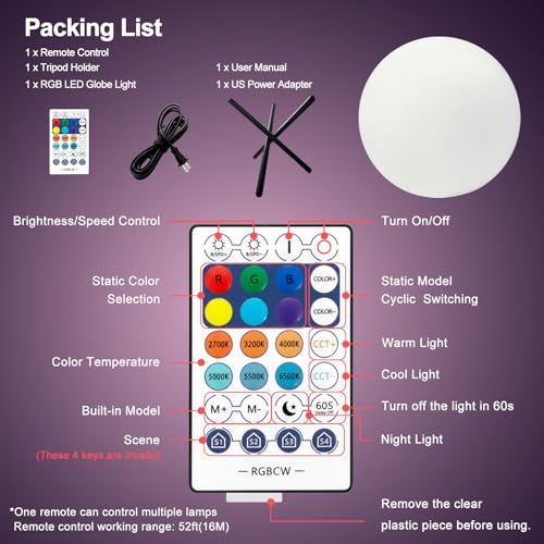 Image of Lightdot 12-Inch RGB+CW Smart Globe Floor Lamp, Corner LED Ball Light with Remote Control, 10W 2700K-6500K Multiple Color Changing, Waterproof Glowing Orb Light for Indoor Outdoor Lighting Decors