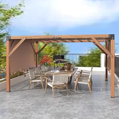 12'X 14'Cedar Wood Pergola Kit with Retractable, All-Season Durability, High-Wind Rating, Durable,Wood Patio Pergola for Outdoor Patio, Deck, Garden, and Entertaining