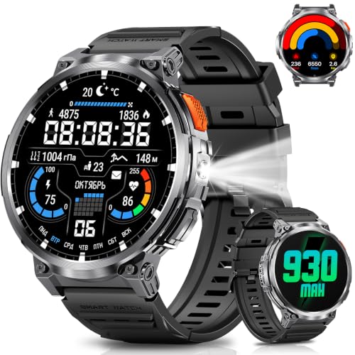 Image of Military Smart Watch for Men, 1.85 inch Big Screen, Flashlight, 930mAh Battery