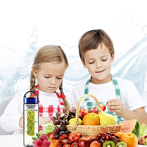 24 Ounce Kc Life Essentials Kc-01 Sport (Water Bottle With Fruit Infuser) Brings Flavor To Your Day. Natural Vitamin Enriched Infusion Supports Healthy Lifestyle. Color: Clear With Blue Top #TOP1