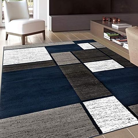 Rugshop Contemporary Modern Boxes Runner Rug Modern 7' 10" x 10'2" navy Cover