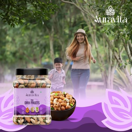 Image of Auravita Mix Dry Fruit 500GM | Healthy Mixed Nuts and Seed with Almonds, Cashews, Dates, Pumpkin Seeds, Candied Amla | Reusable Jar Pack Of 1