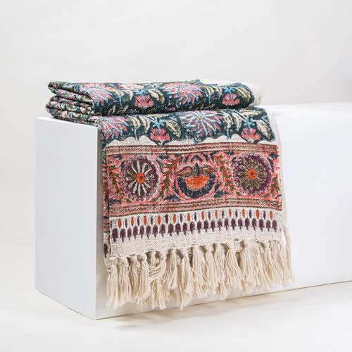Image of Surajmukhi Flower Cotton Sofa Throw Blanket - Soft, Lightweight, Stylish Floral Pattern for Couch, Bed - Perfect for Home Decor & Cozy Comfort 50X70 Inches (Pack of 1)