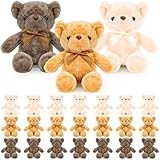 JTKDG 24 Pcs Small Teddy Bears Bulk, 30cm/12 Inch Bear Plush Teddys with Bow Tie Cute Soft Bear Stuffed Animals for Birthday Graduation Christmas Wedding Party Favor (White, Light Brown, Beige)