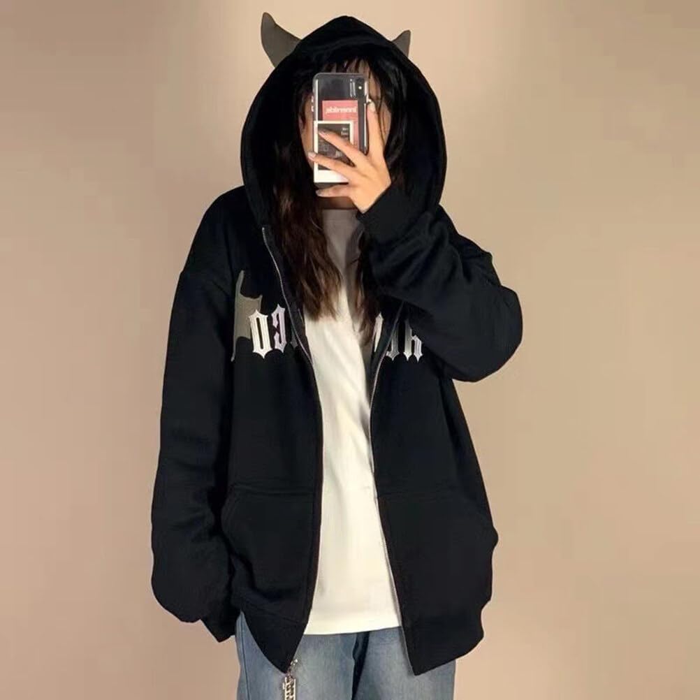YEMOCILE Women Devil Wing Hooded Sweatshirt Casual Loose Long Sleeve Hoodies Pullover Tops - Image 7