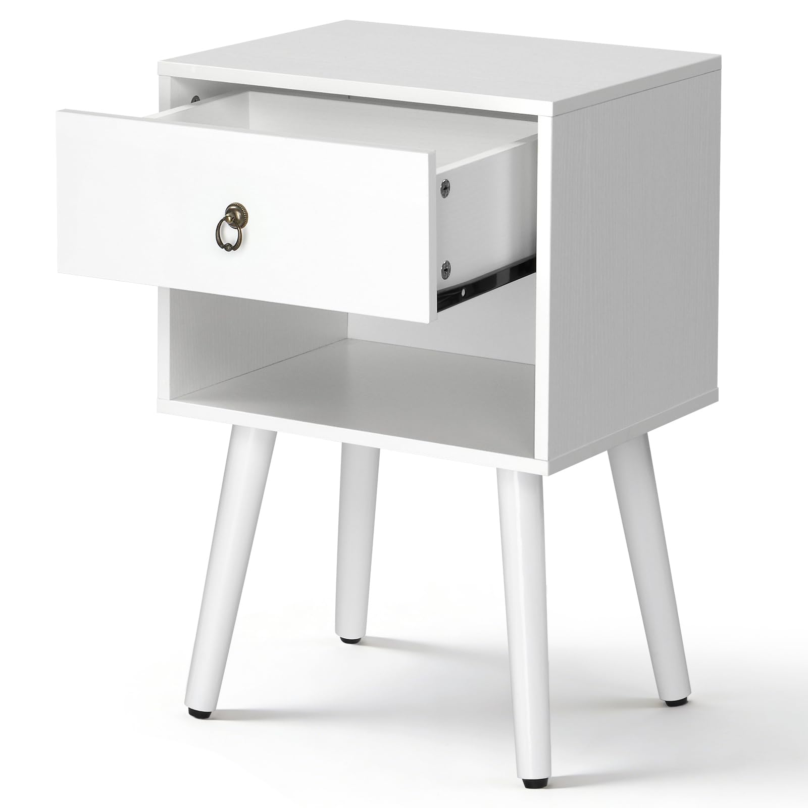LEADZM Table de Chevet, Tables Basses avec 1 tiroir 1 étagère Ouverte Table d'appoint, Meuble de Nuit, Commode de Nuit, 38 x 30 x 55 cm (1, Blanc)